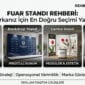 Bu görsel, Derin Display fuar standı modelleri hakkında bilgilendirici bir rehberdir. Görselde, Örümcek Stand'ın pratikliği, Backdrop Stand'ın prestijli sunumu, Centro Stand'ın modülerliği ve Crown Truss Stand'ın güçlü yapısı vurgulanmaktadır. Markalar, bu görsel sayesinde kendileri için en uygun fuar standı modelini seçerek fuarlarda daha etkili bir varlık gösterebilirler.
