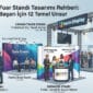 Canlı fuar alanında dikişsiz ve pürüzsüz kurumsal Örümcek stand önünde iş görüşmesi yapan profesyoneller ve Derin Display logosu.