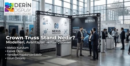 Aletsiz kurulabilir modüler yapıya sahip Crown Truss Stand ile tasarlanmış profesyonel fuar standı alanı