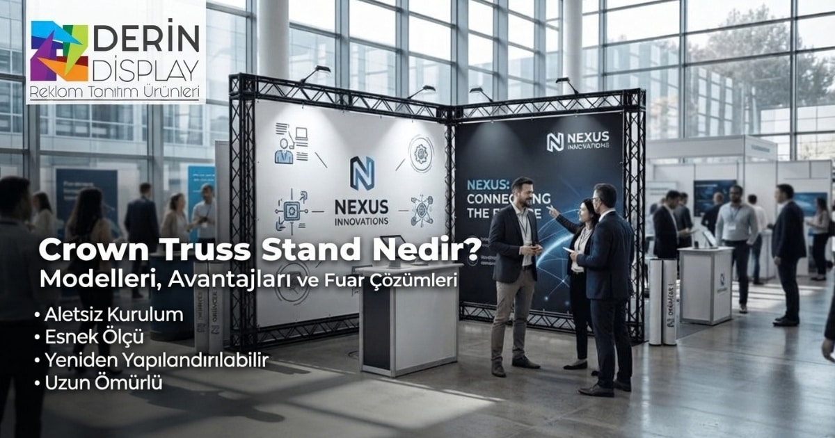 Aletsiz kurulabilir modüler yapıya sahip Crown Truss Stand ile tasarlanmış profesyonel fuar standı alanı